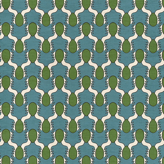 Happy People Fabric - Blue and Green