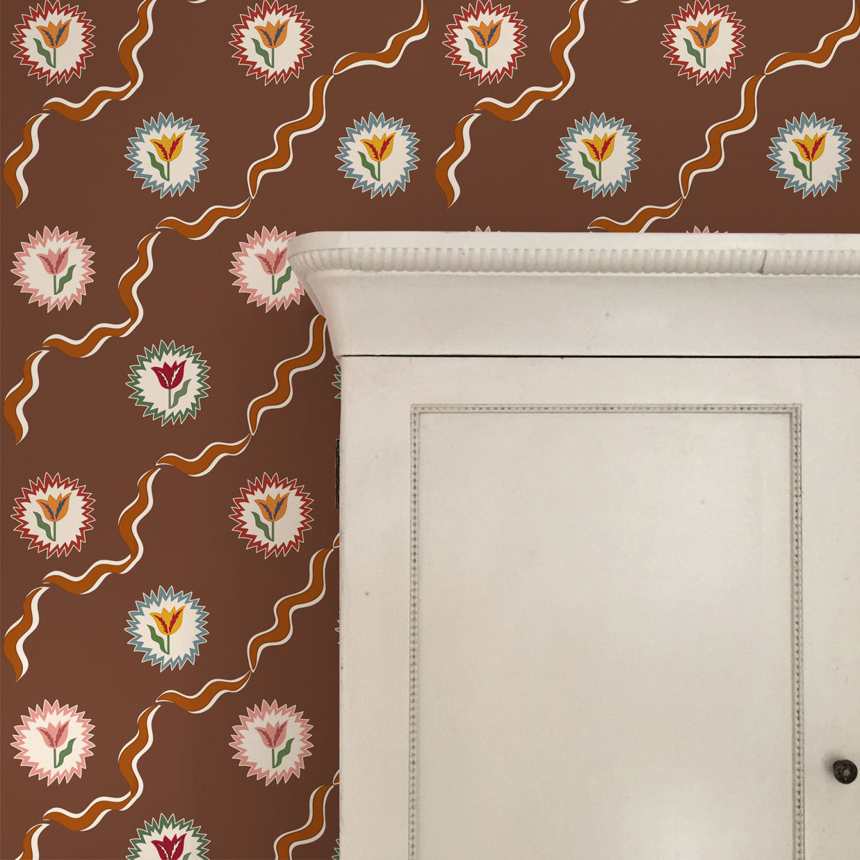 Tulips of Belgravia Wallpaper  - Brown