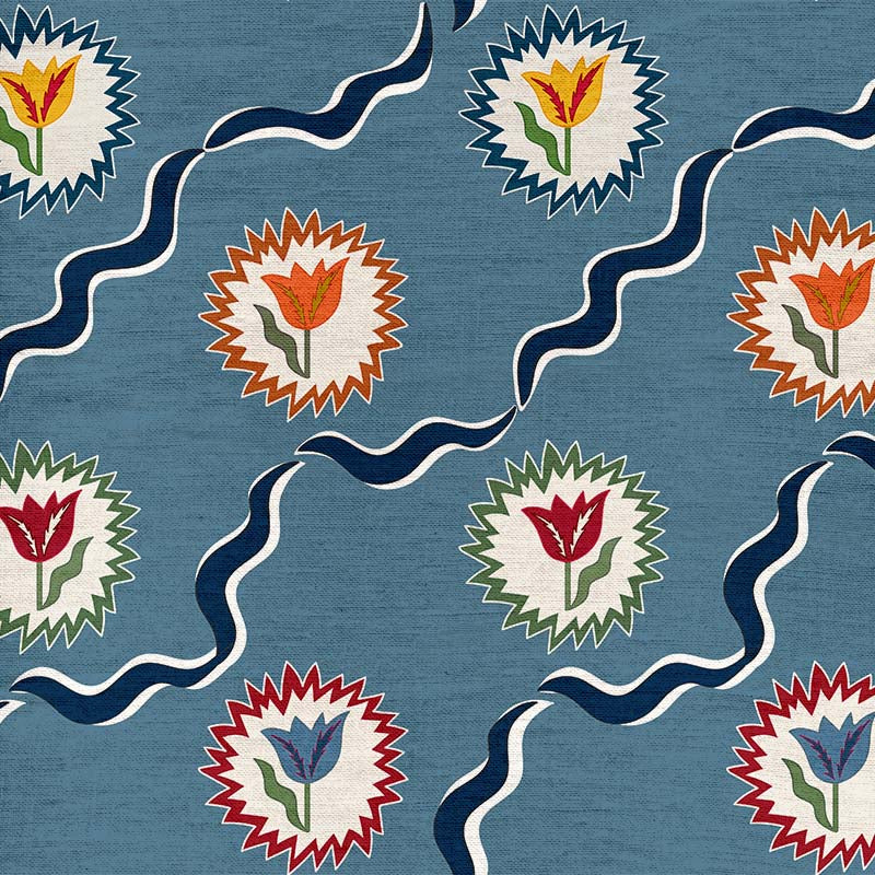 Tulips of Belgravia Fabric - Blue
