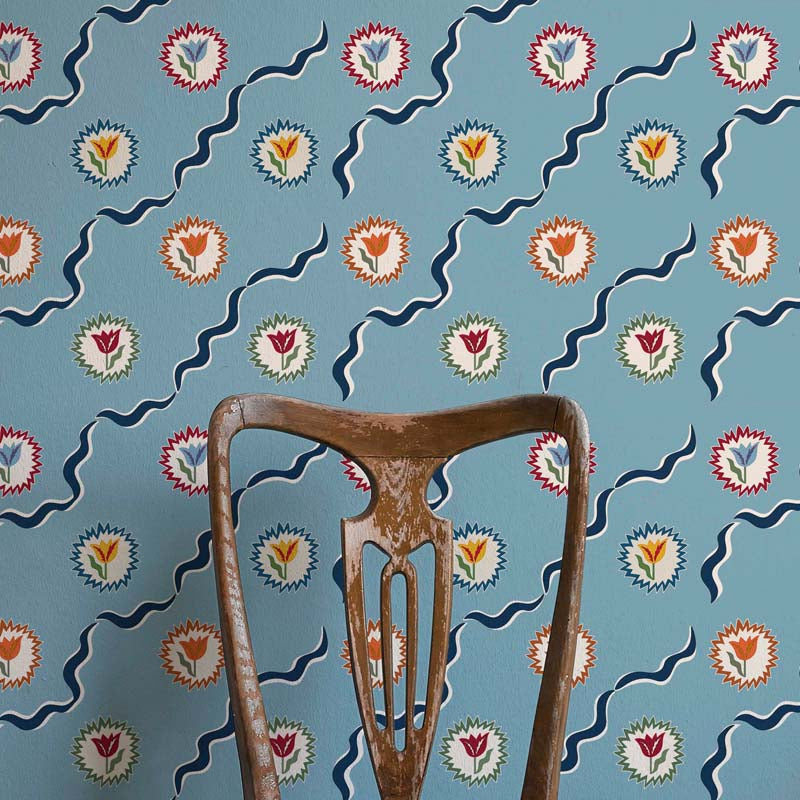 Tulips of Belgravia Wallpaper - Blue