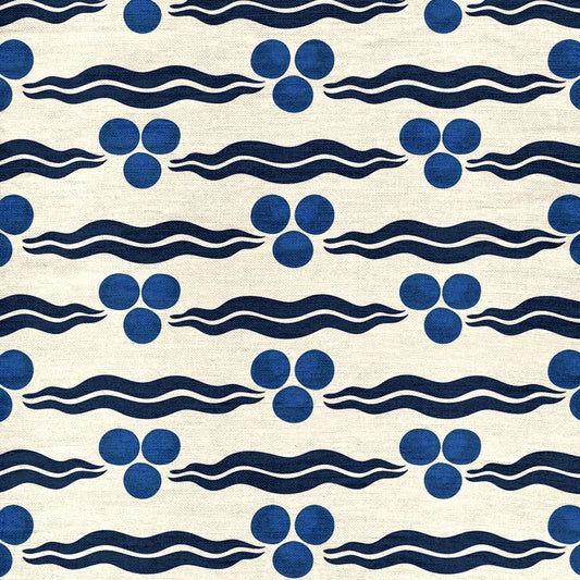 Chintamani Fabric - Cream and Navy Blue