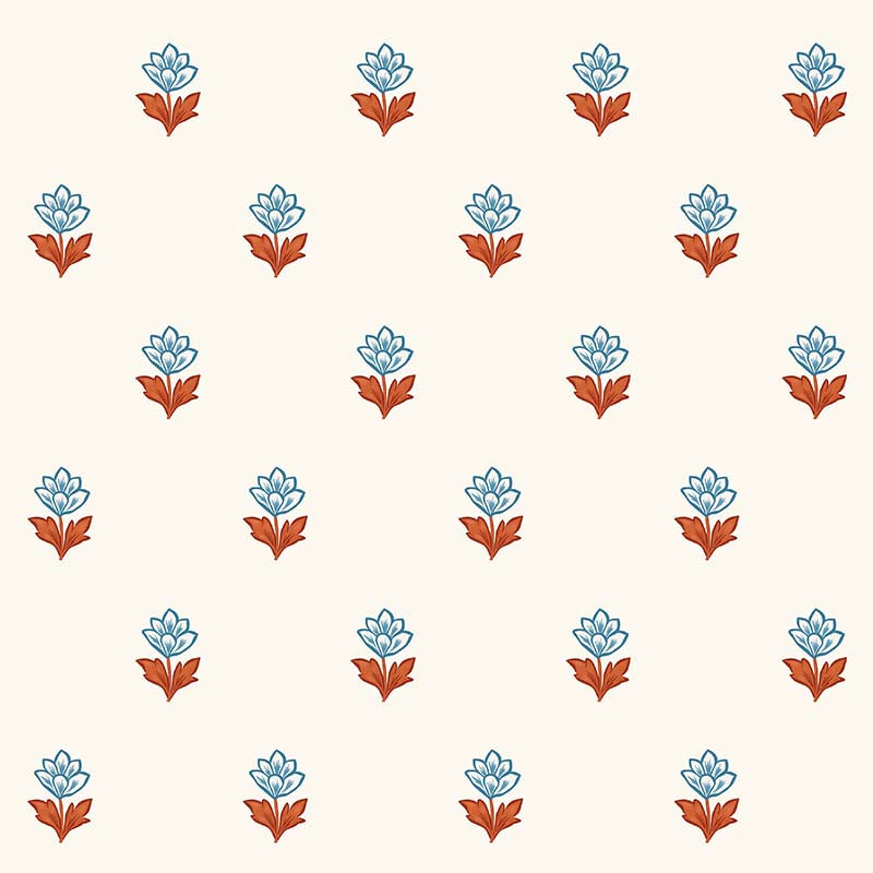 Indian Tulips Wallpaper- Blue and Brown