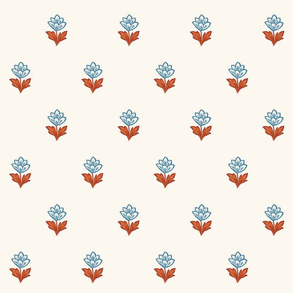 Indian Tulips Wallpaper- Blue and Brown