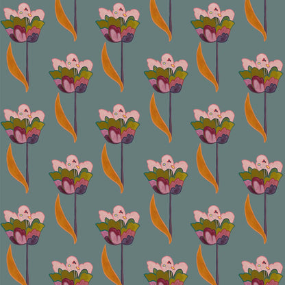 Tulips Wallpaper- Sea Blue