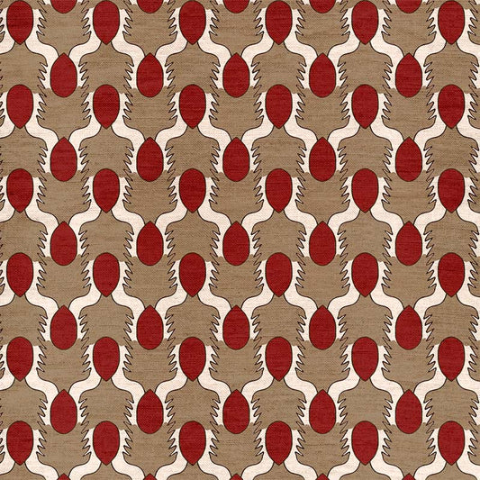 Happy People Fabric - Beige and Red