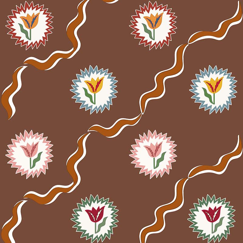 Tulips of Belgravia Wallpaper  - Brown