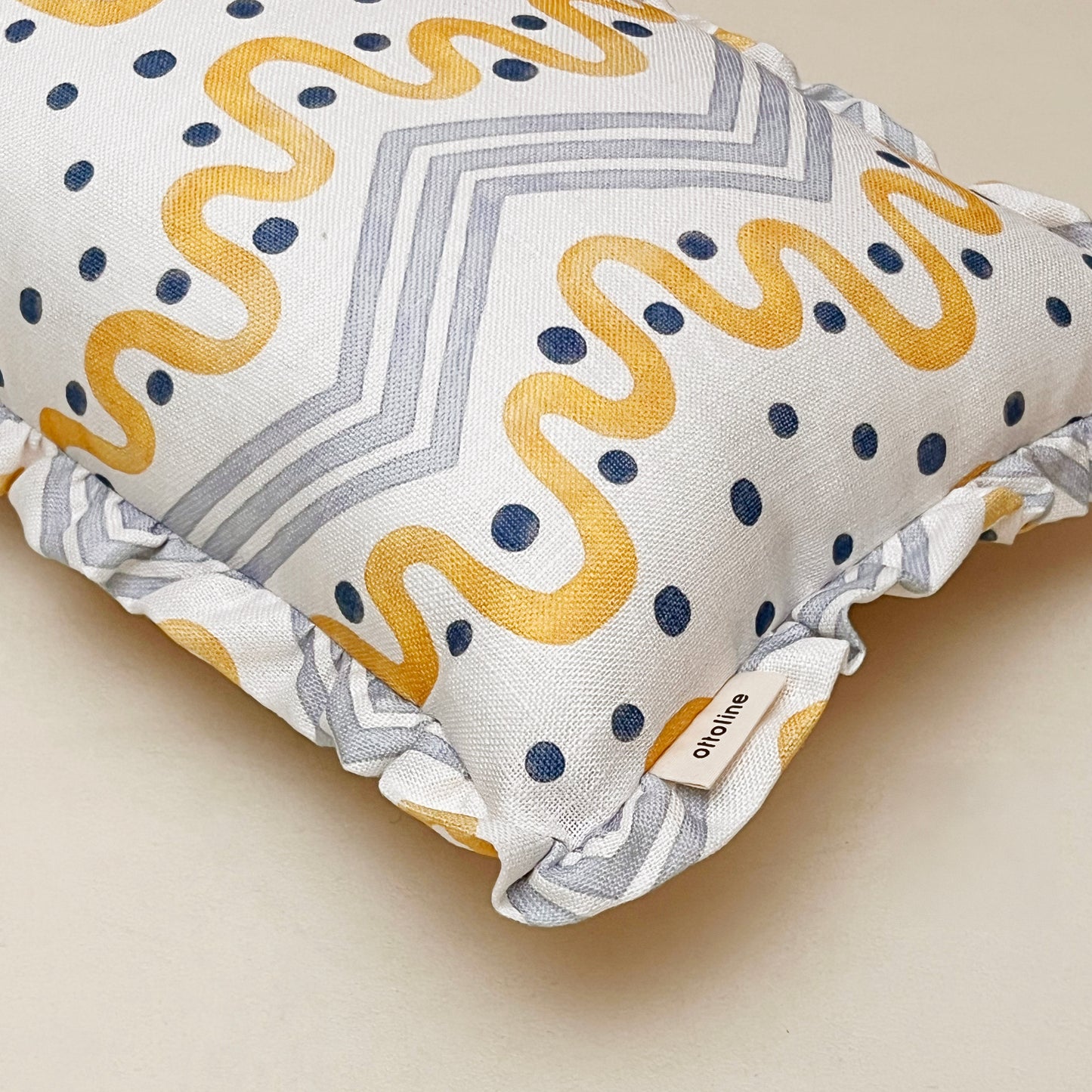 Frilled Cushion Medium: Madame Ziggle - Yellow and Blue