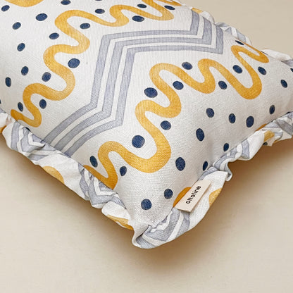 Frilled Cushion Medium: Madame Ziggle - Yellow and Blue